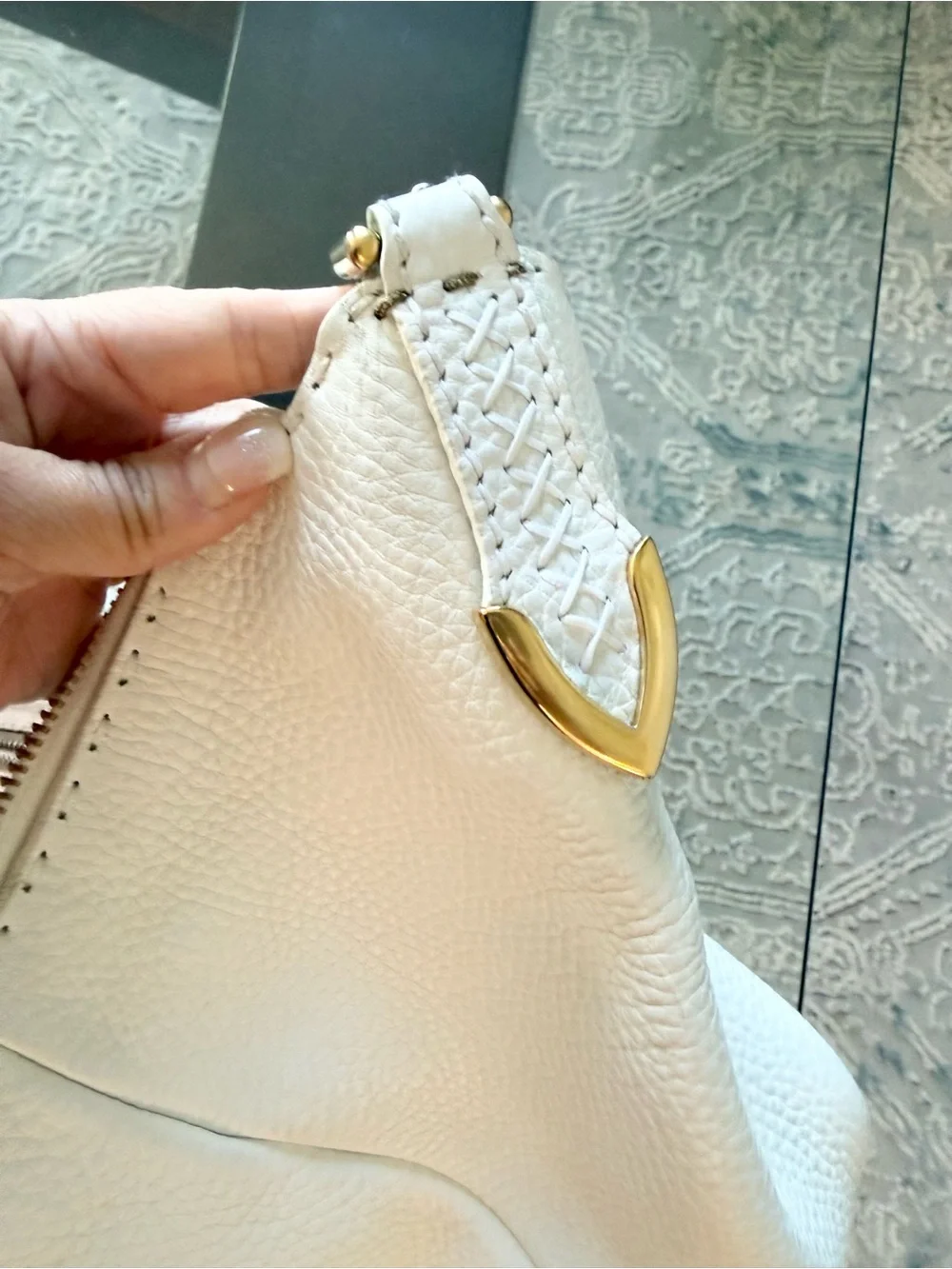 Authentic Fendi Selleria Romano Leather Chain Hobo Bag - Cream/Ivory
